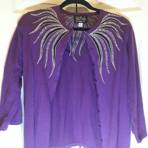 Bob Mackie Beaded Sequin Purple Cardigan Sweater